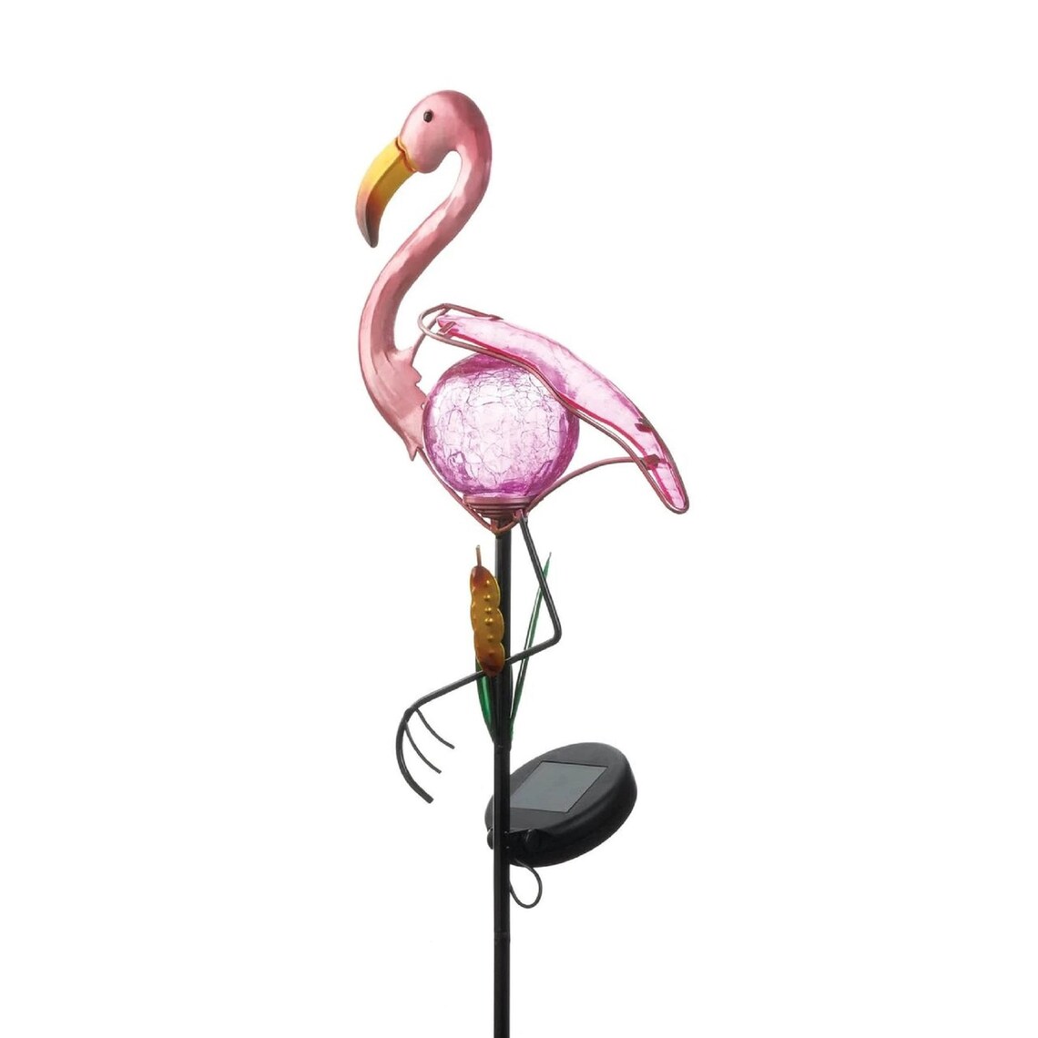 Pink Flamingo Glass Solar Garden Stake With Cattail Etsy
