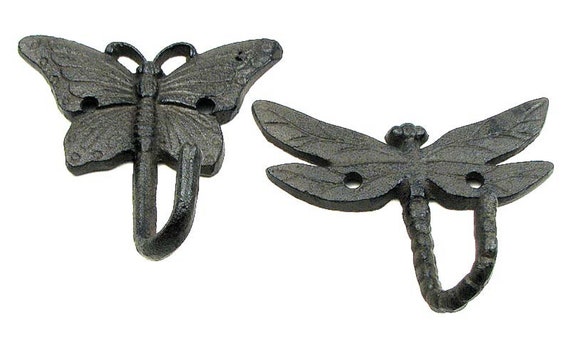 Butterfly & Dragonfly Hook Set of 2 Cast Iron | Etsy