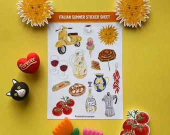 Italian Summer Sticker Sheet | Glossy Sticker | Water Resistance | Decorating Journal