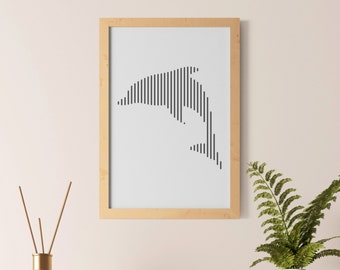 Printable Wall Art of a Dolphin, Minimalist Abstract Line Art for Download