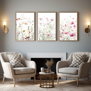 Watercolor Wildflower Prints Set: Pink Botanical Illustration (Digital Download)