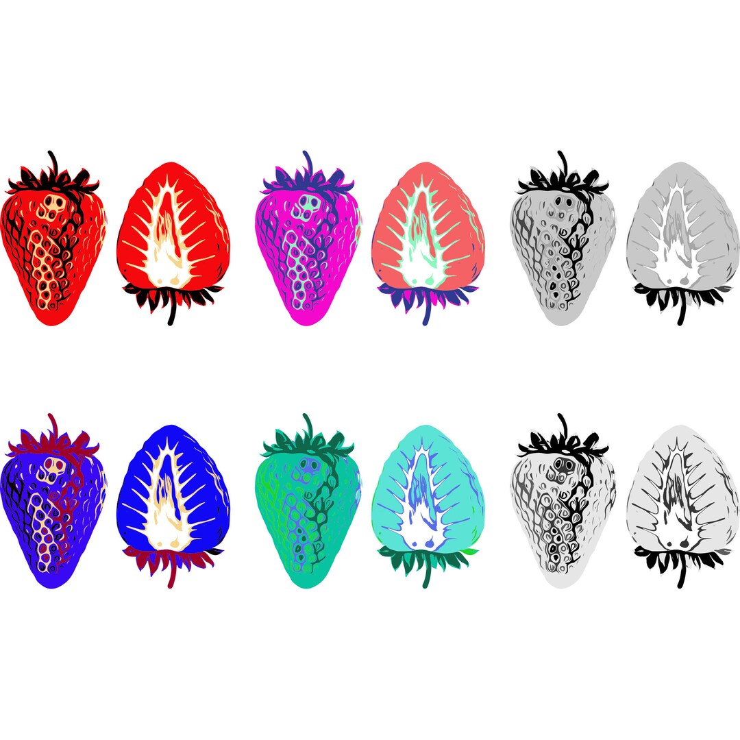 Strawberry SVG Vector Artwork, SVG Bundle of Six Strawberries Artwork