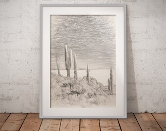 Digital Download of Cactus on the Desert, Printable Download of Abstract Line Art