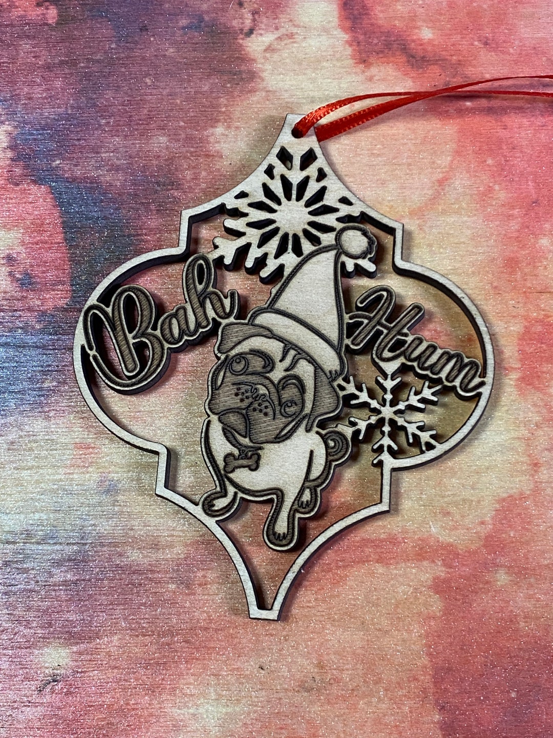 Bah Hum Pug Christmas Ornament: Laser Cut Birch Pet Keepsake - Etsy