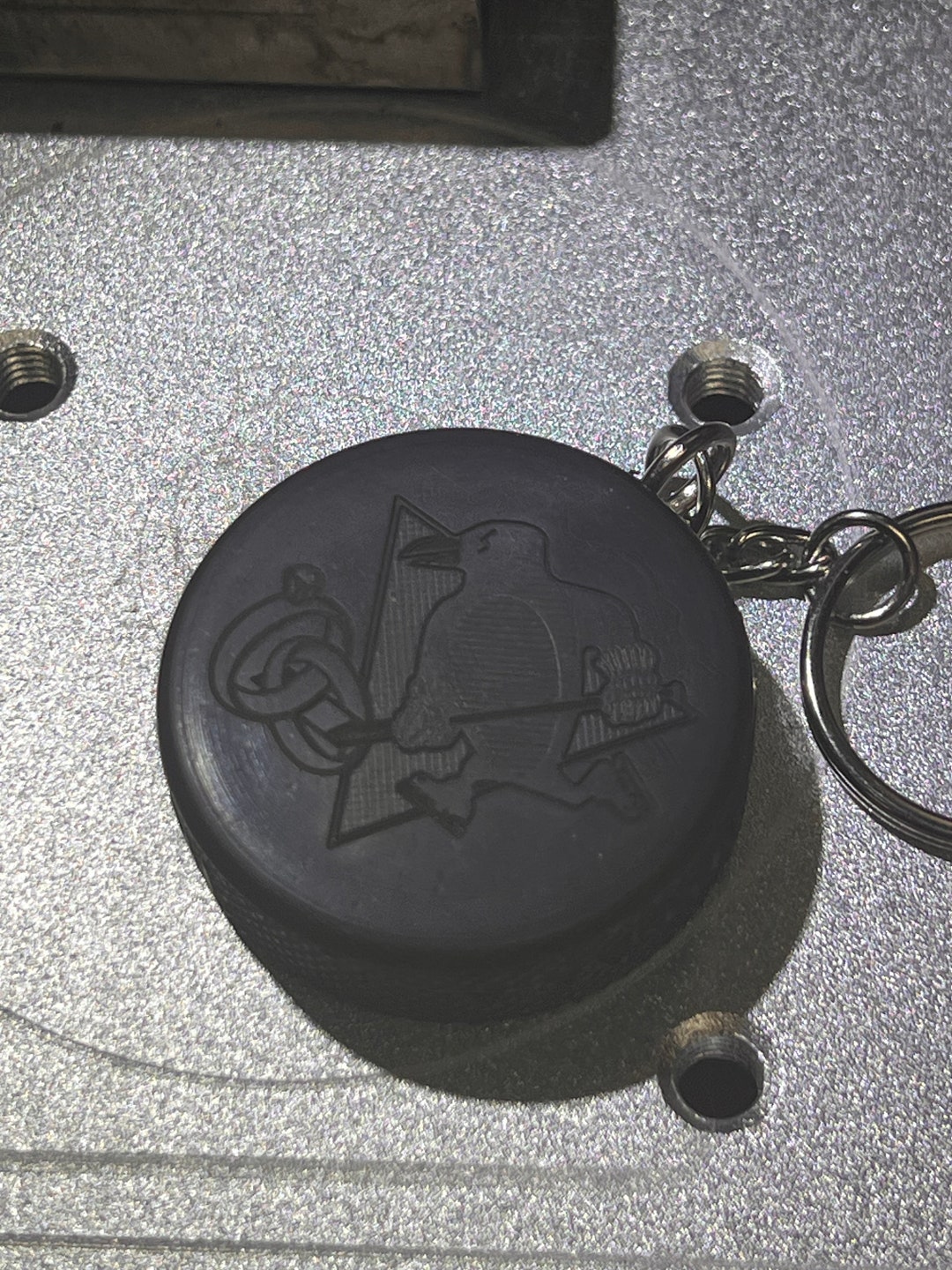 Custom Engraved Hockey Puck Key Chain Coach Gift End of Year Team Logo