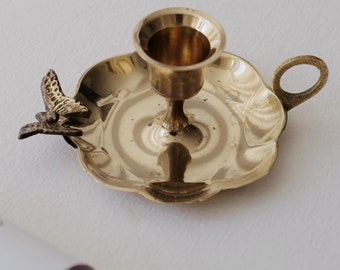 Vintage Brass Candleholder with Butterfly Detail - Made in France. Mother's Day Gift @ Medowski Paris