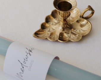 Vintage Brass Leaf Candle Holder with Handle & Gift Candles. Mother's Day Gift @ Medowski Paris