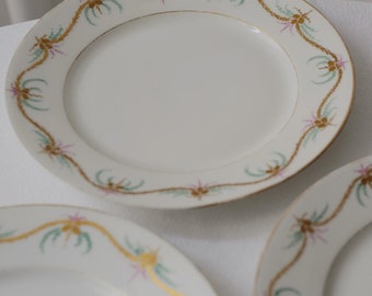 3 French vintage porcelain plates with gold floral design. Mother's Day Gift @ Medowski Paris