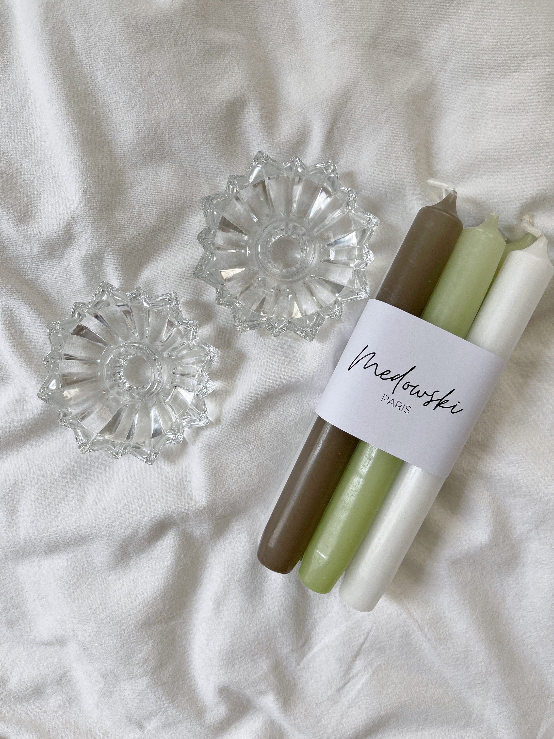 Bougeoirs Vintage en Verre Cristal. Boîte Cadeau Hygge avec 6 Bougies Pastel. Emballage Personnalisé