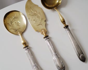French Art Deco Silver-Plated Dessert Set, Engraved Floral Serving Pieces Mother's Day Gift @ Medowski Paris