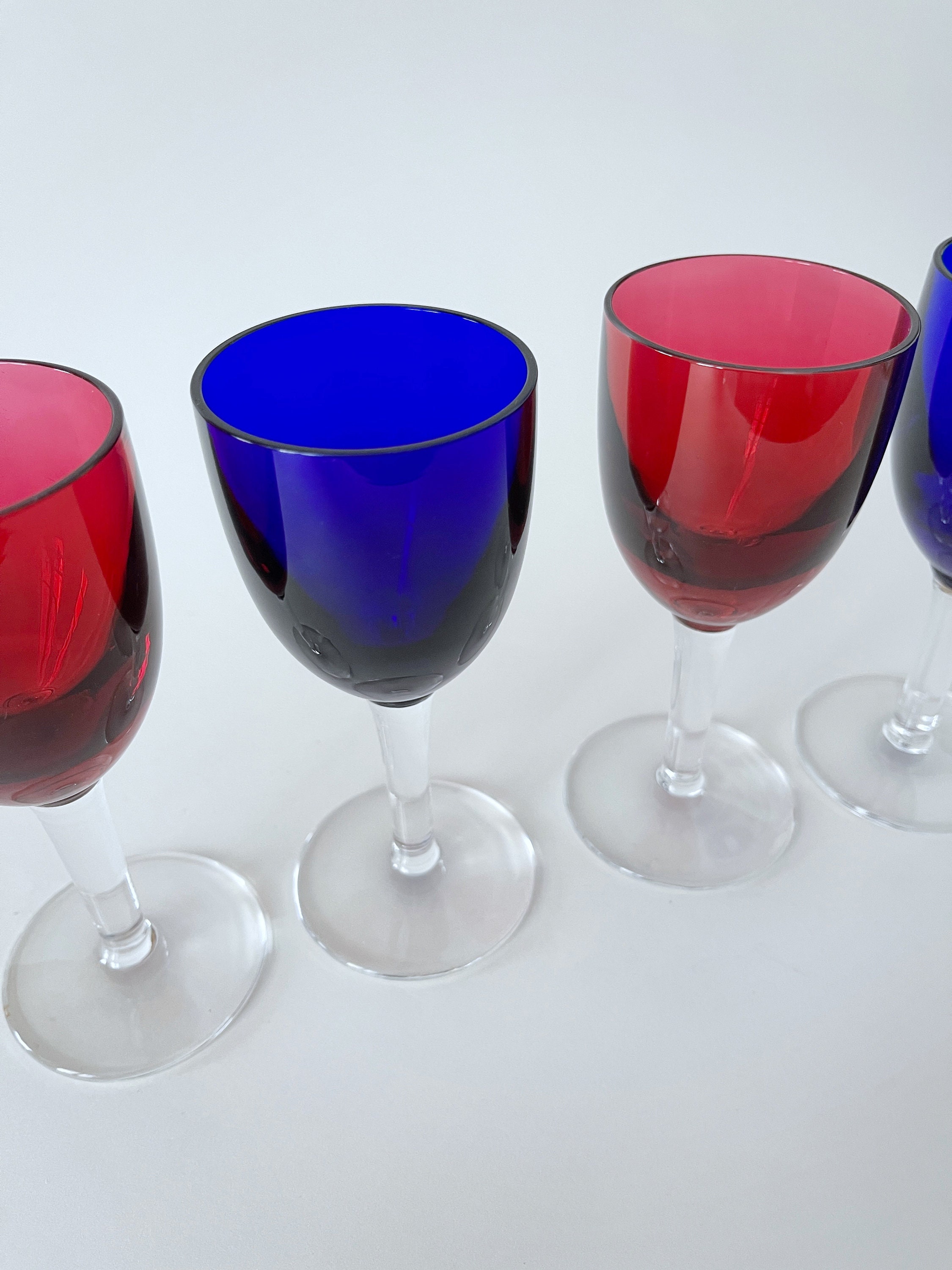 Français Verres de Liqueur Rouges et Bleus Vintage. Ensemble 4 Vin Doux Colorés. Cadeau L'amateur @ 