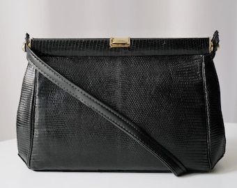 Vintage Embossed Leather Shoulder Bag. Exotic Skin Pattern. Mother's Day Gift @ Medowski Paris