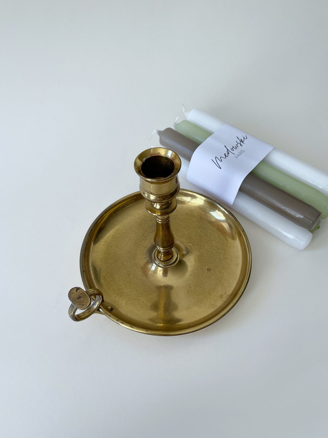 Vintage Brass Candle Holder With Handle and 6 Pastel Candles. Etsy