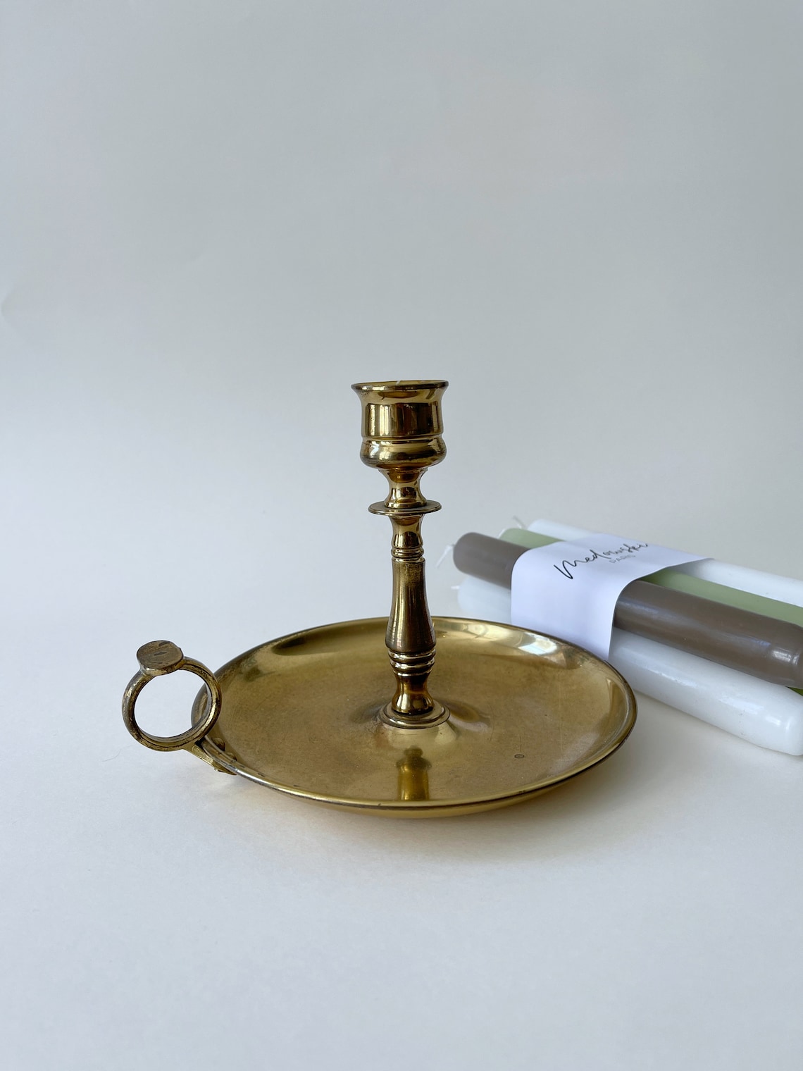 Vintage Brass Candle Holder With Handle and 6 Pastel Candles. Etsy