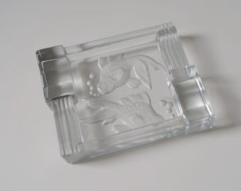Vintage Glass Ashtray with Fish Relief Design. Art Deco, 1930. Mother's Day Gift @ Medowski Paris
