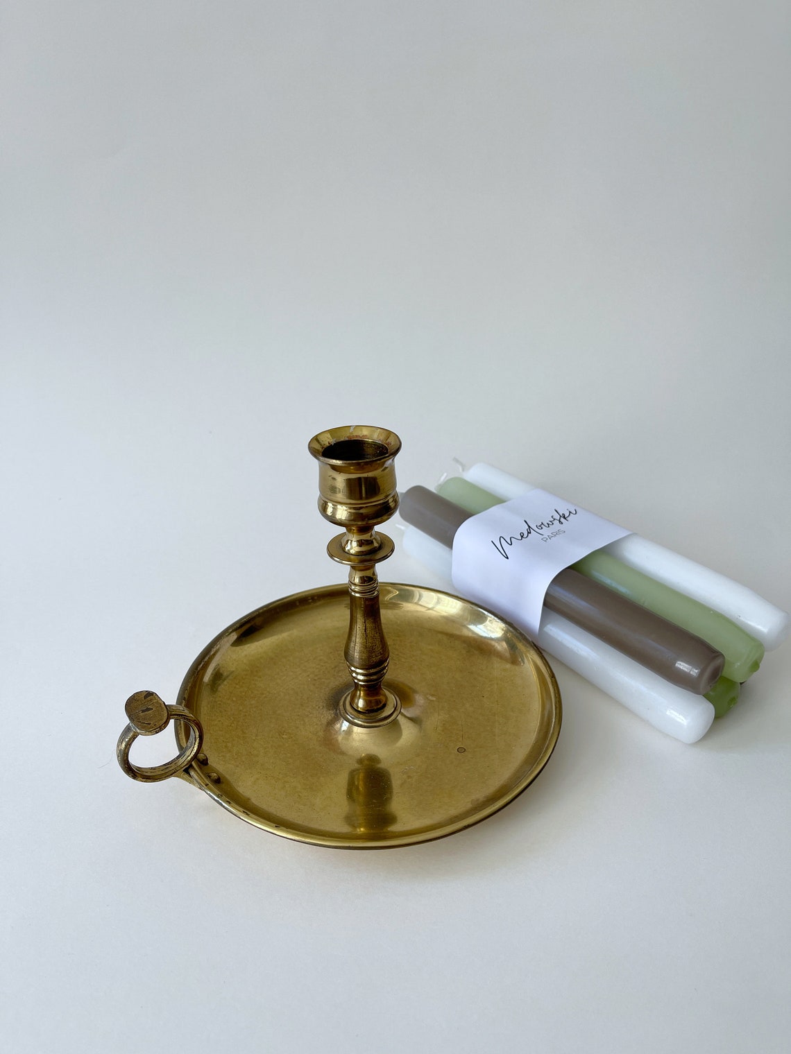 Vintage Brass Candle Holder With Handle and 6 Pastel Candles. Etsy