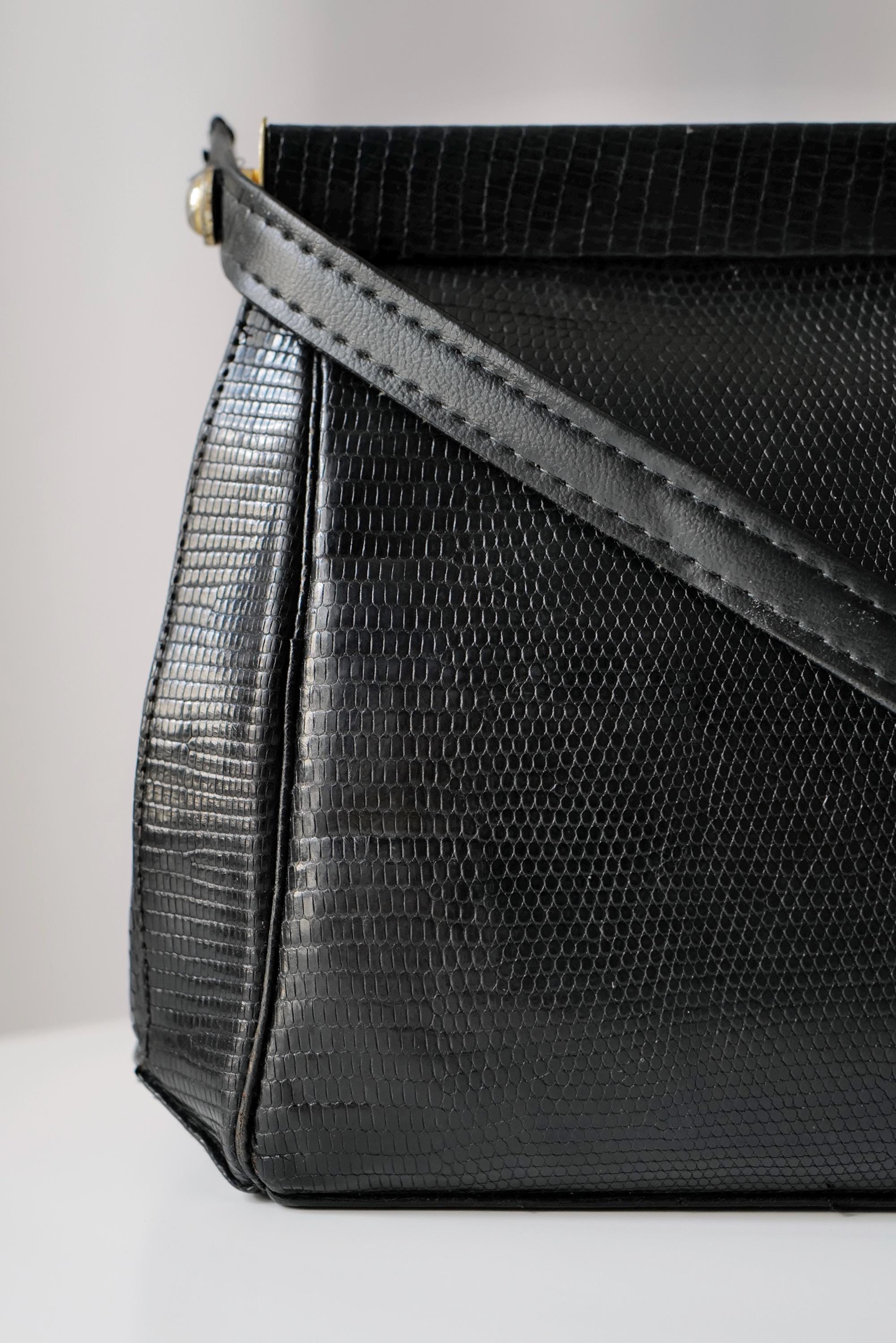 Vintage Embossed Leather Shoulder Bag. Exotic Skin Pattern 