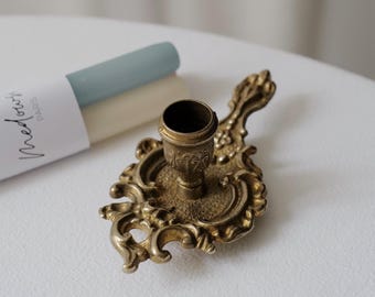 French Vintage Brass Candleholder with Handle: Includes 3 Pastel Candles. Mother's Day Gift @ Medowski Paris