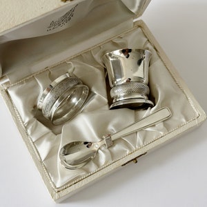 French Vintage Silver Plated Baby Set: Cup, Spoon, Napkin Ring