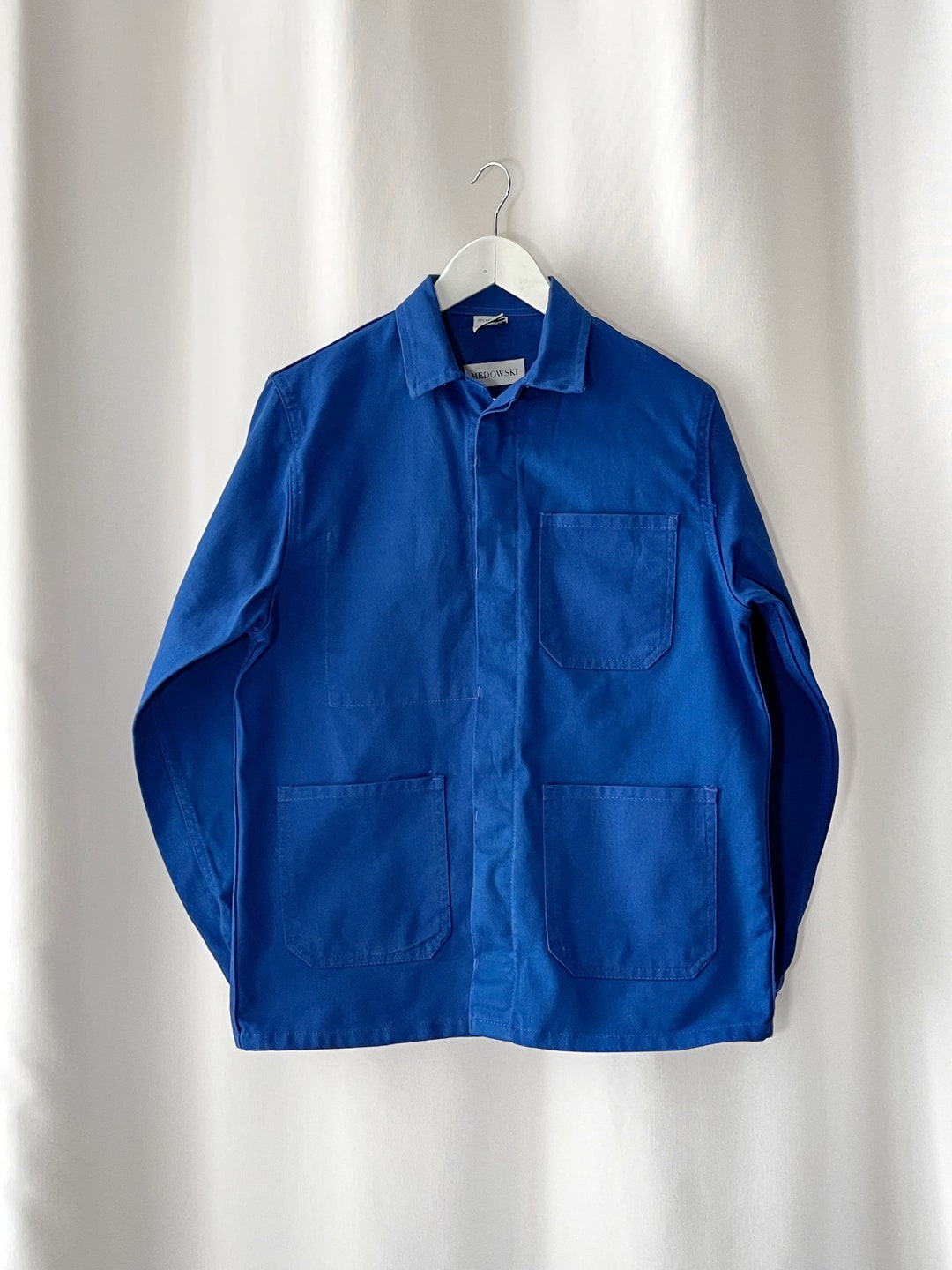 Customisable French Workers Jacket. Vintage Blue Jacket. Personalise
