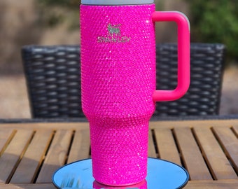 Vaso Stanley rosa personalizado con brillo *40 oz* CON LAZO