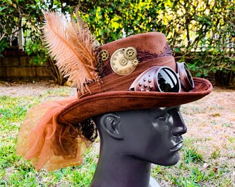 Unique Cosplay Hat! Fine Steampunk Luminary Contraption Derby Hat Quality Vintage Wool Felt Derby Upcycled Into A Stunning Steampunk Hat