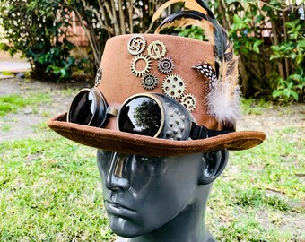 Unique Cosplay Hat! Fine Steampunk Luminary Contraption Derby Hat Quality Vintage Wool Felt Derby Upcycled Into A Stunning Steampunk Hat