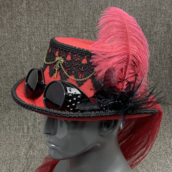 Classic Black Steampunk Top Hat With Ribbon Rock