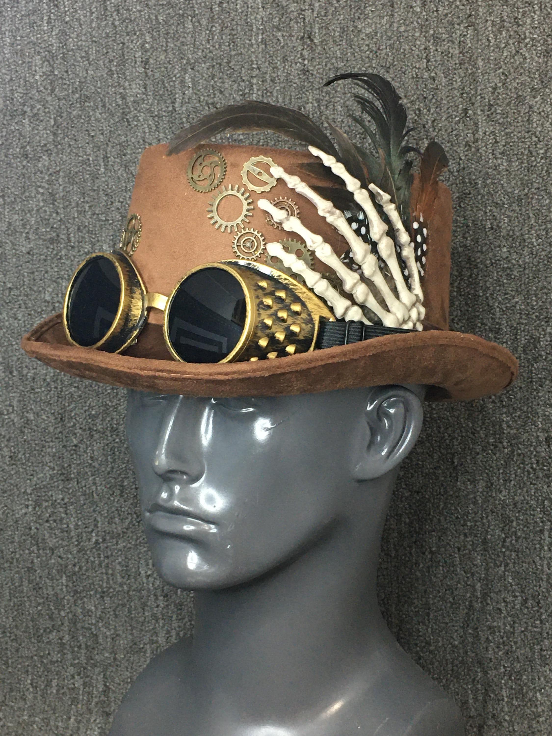 Steampunk Hat Halloween Goggles Gears Feathers Black Red Feather Amazon.com: ILOVEMASKS Red Black Victorian Feather Steampunk  main image 2