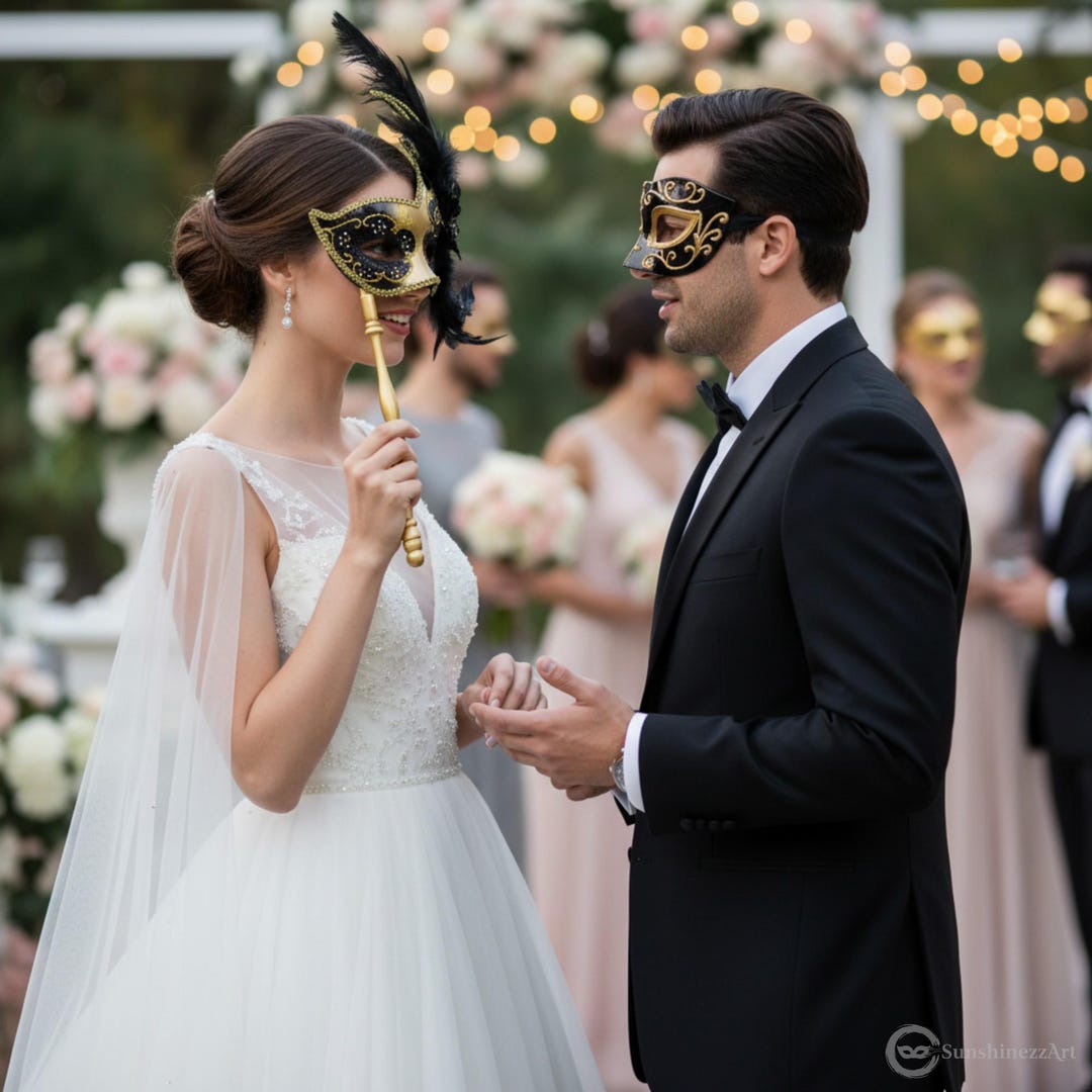 Gold and Black With Gold Hand Held Stick Masquerade Mask Set With ...