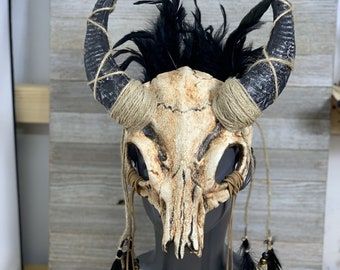 Animal Skull Mask Masquerade with Bull Horns Masquerade Head Gear Halloween Party Costume