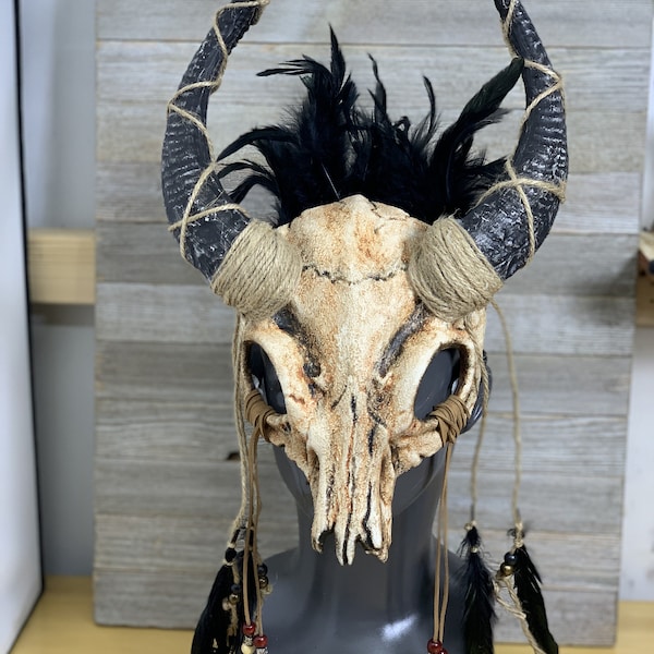 Animal Skull Mask Masquerade with Bull Horns Masquerade Head Gear Halloween Party Costume