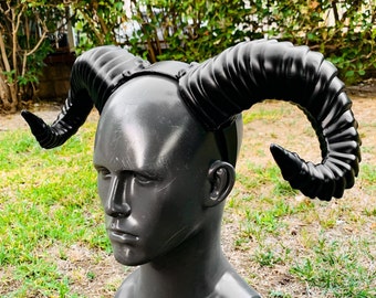 Steampunk Demon Twisted Black Ram Horns Halloween Costume Horns Party Goth Costume Cosplay Headband Fairy Horns