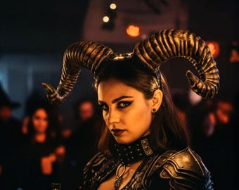 Steampunk Demon Twisted Black Ram Horns Halloween Costume Horns Party Goth Costume Cosplay Headband Fairy Horn | Halloween Party Devil Horns