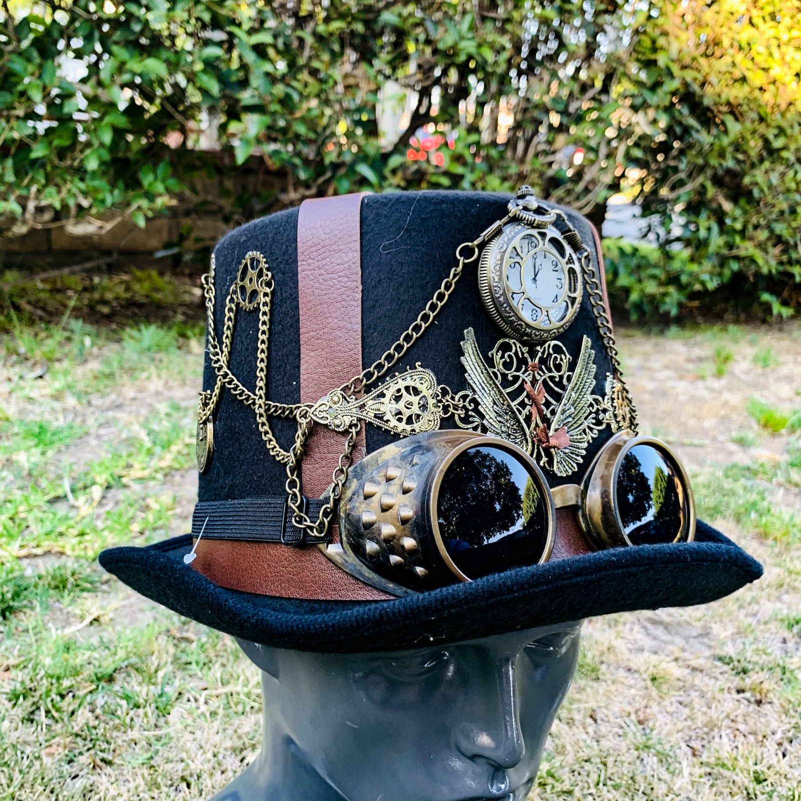 Black Steampunk Pocket Watch Burning Man Top Hat Etsy