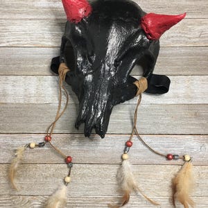 Black Animal Face Mask Skull Red Short Horns Devil Cosplay Halloween Animal Party Face Mask Devil Mask Halloween Masks, Horns Mask