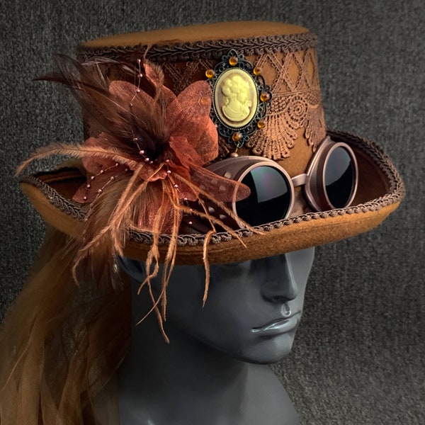 Vintage Steampunk Victorian Flowers lace & Goggles Top Hat