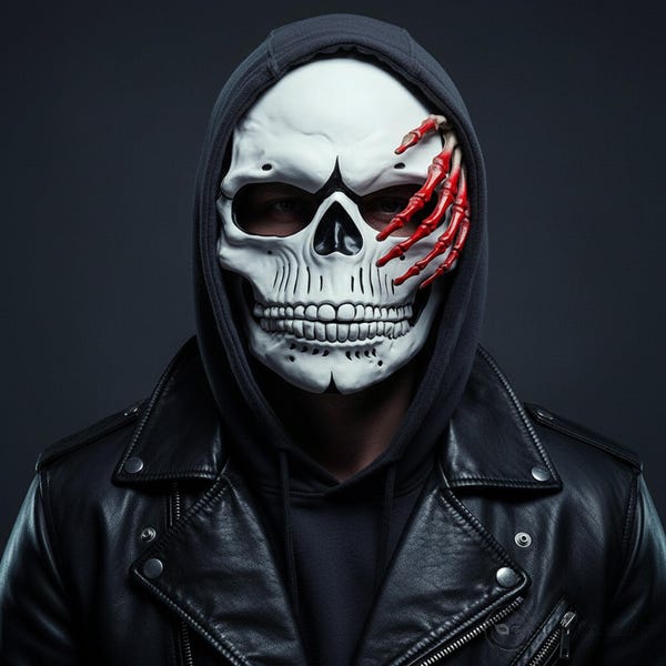 Creepy Skull Mask with Bloody Skeleton Hand – Horror Halloween Party Costume, Scary Cosplay & Haunted House Prop