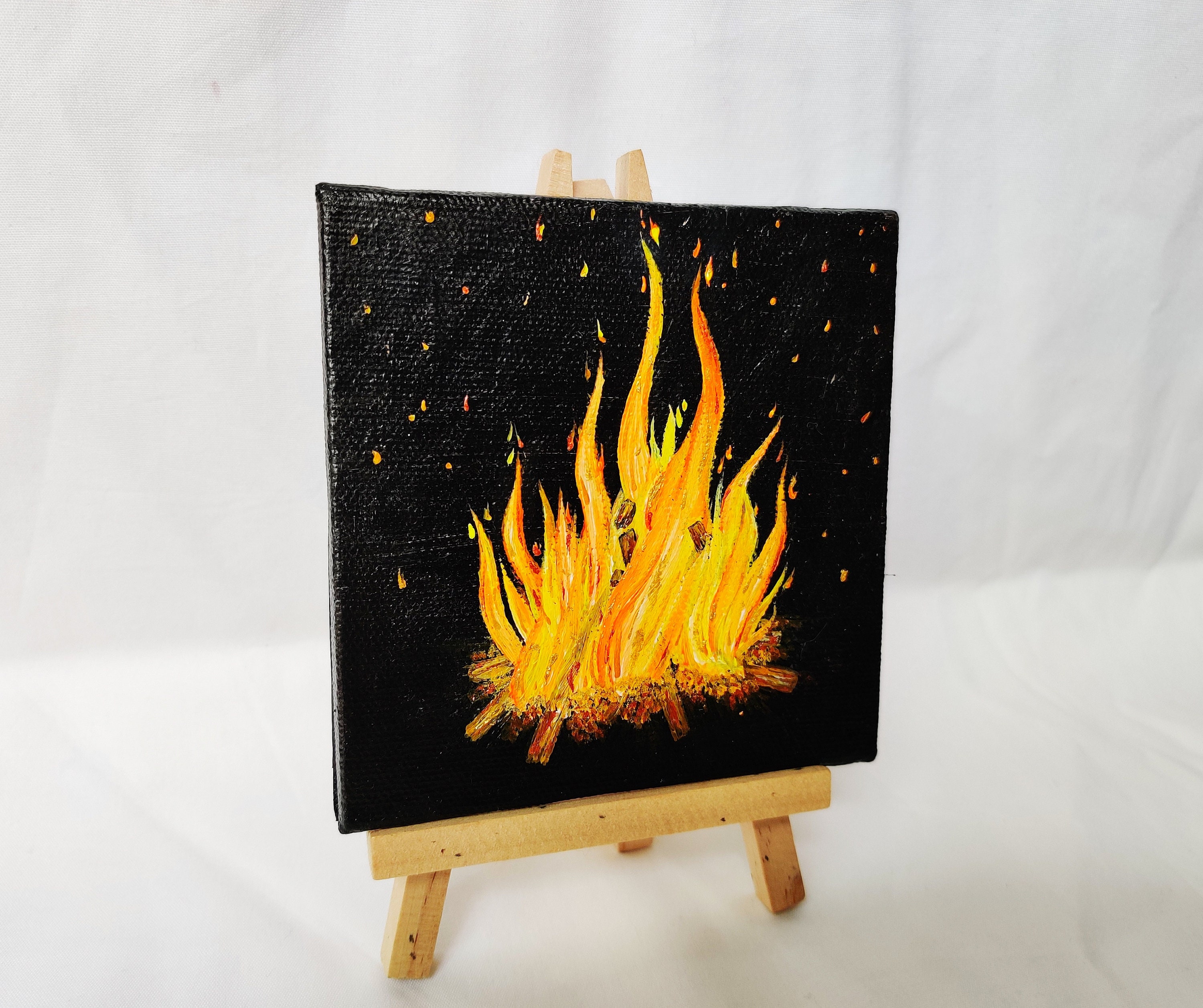 Mini fire acrylic painting Glitter Painting Original Bonfire Etsy