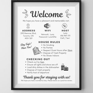 Welcome Sign for Airbnb, Editable Template, Guest Check-in Guide, Things to Know Memo, Guest Arrival Poster, Vacation Rental Poster