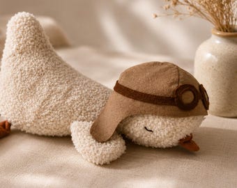 Goose Sewing Pattern PDF | Sleeping Gosling Stuffed Toy Tutorial | Soft Plush Bird | Aviator Helmet Doll Pattern in English