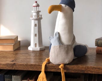 Seagull Sewing Pattern PDF with BONUS Pelican, Soft Toy Bird Tutorial, Sardine Hat Plush, Easy Stuffed Animal DIY English