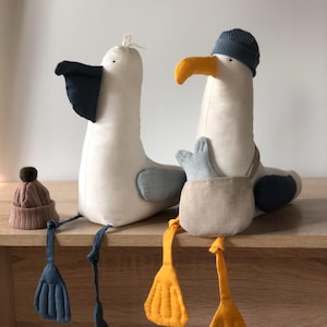 カモメとペリカンの縫製パターン - 2 in 1 ソフトトイバード、写真付き簡単チュートリアル、A4サイズ印刷可能な初心者向けPDF（英語）