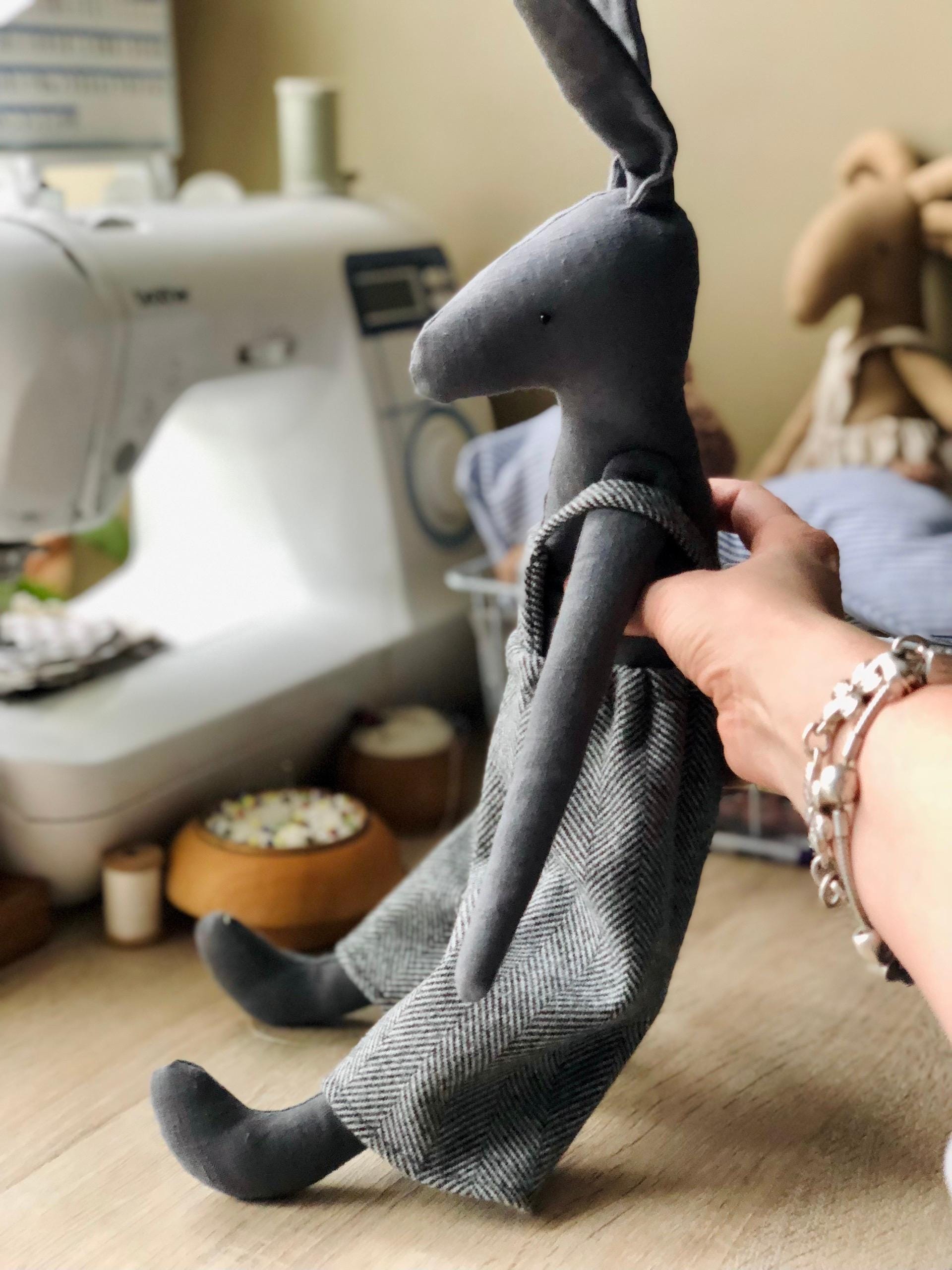 Bunny Sewing Pattern PDF With Overalls, Plush Rabbit Toy Pattern ...
