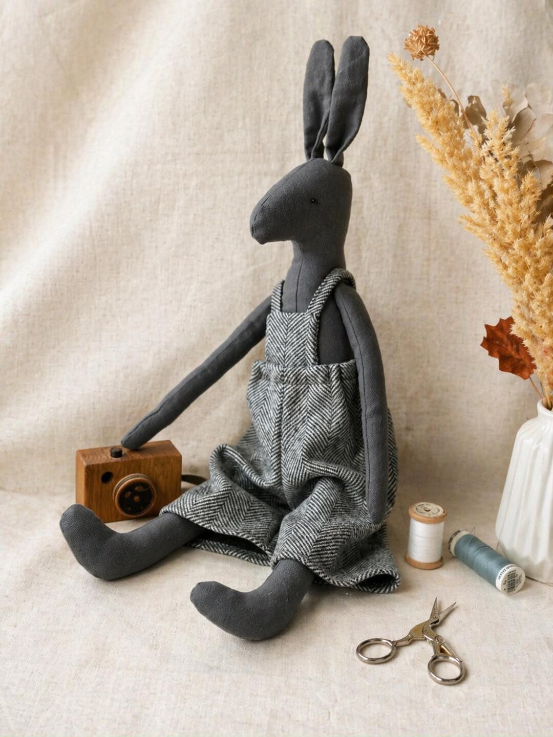 Bunny Sewing Pattern PDF With Overalls, Plush Rabbit Toy Pattern ...