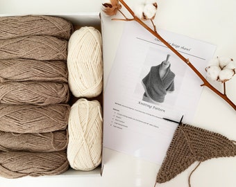 KNITTING KIT Outlander beige shawl -  Alpaca wool shawl - Outlander gifts for women - Knitting Kit Beginners Diy Kit Shawl