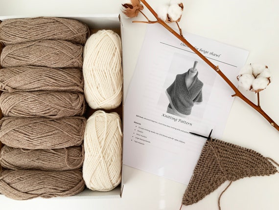 KNITTING KIT Outlander Beige Shawl Alpaca Wool Shawl Outlander Gifts for Women  Knitting Kit Beginners Diy Kit Shawl 