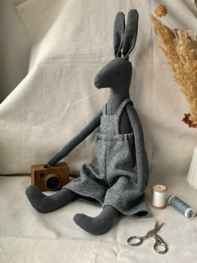 Bunny Sewing Pattern PDF With Overalls, Plush Rabbit Toy Pattern ...