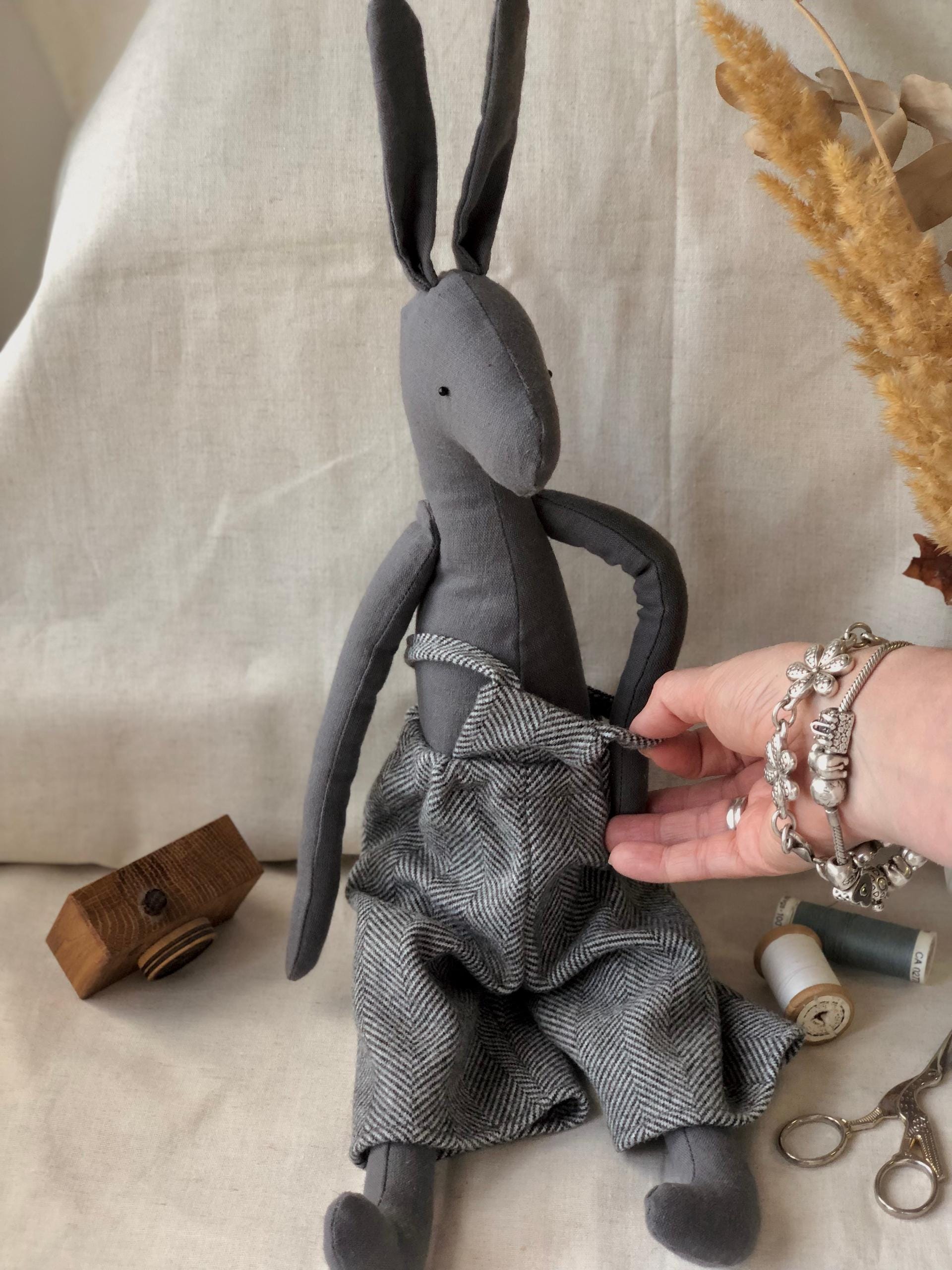 Bunny Sewing Pattern PDF With Overalls, Plush Rabbit Toy Pattern ...