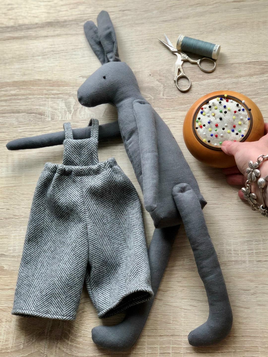Bunny Sewing Pattern PDF With Overalls, Plush Rabbit Toy Pattern ...